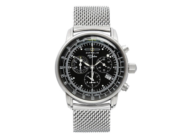 ツェッペリン ZEPPELIN 100周年 クオーツ メンズ クロノ 腕時計 7680M-2 ブラック ブラック