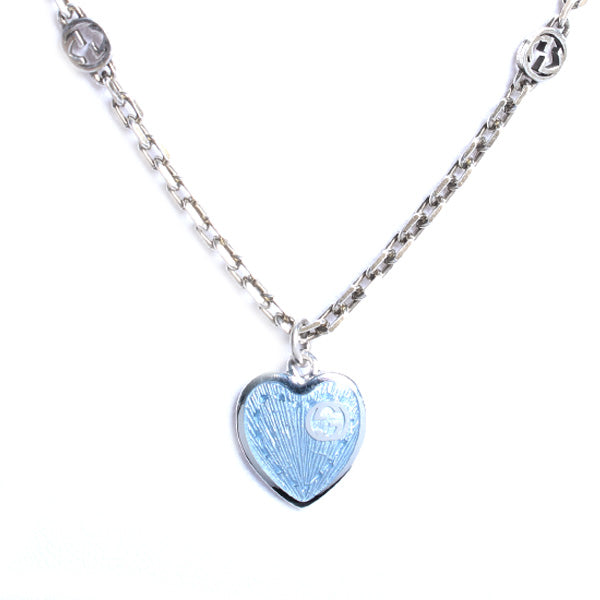 グッチ GUCCI シルバー ネックレス 645545 J89B4 8490 レディース インターロッキングG エナメル ハート ライトブルー系
